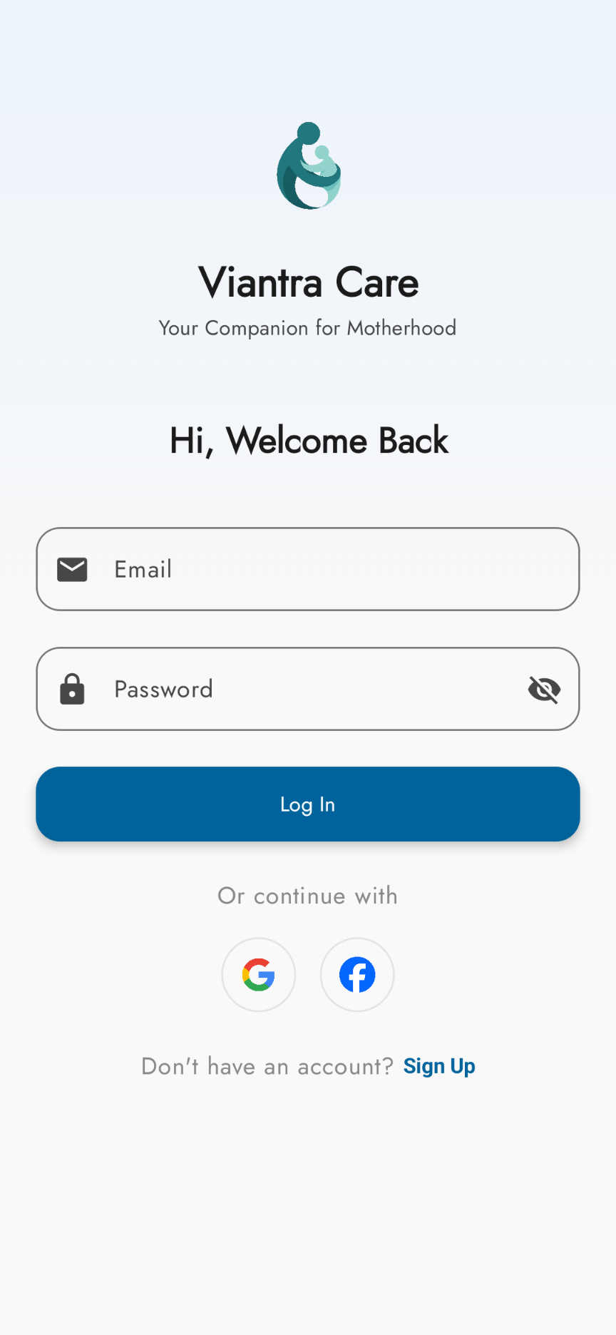 Viantra Care App Login Screen